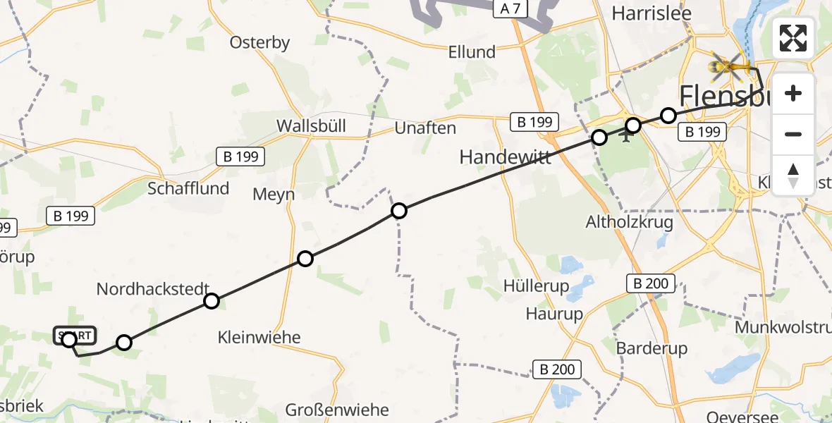 Flugroute Rettungshubschrauber Hörup - Flensburg, 18 Juni 2026, 12:19