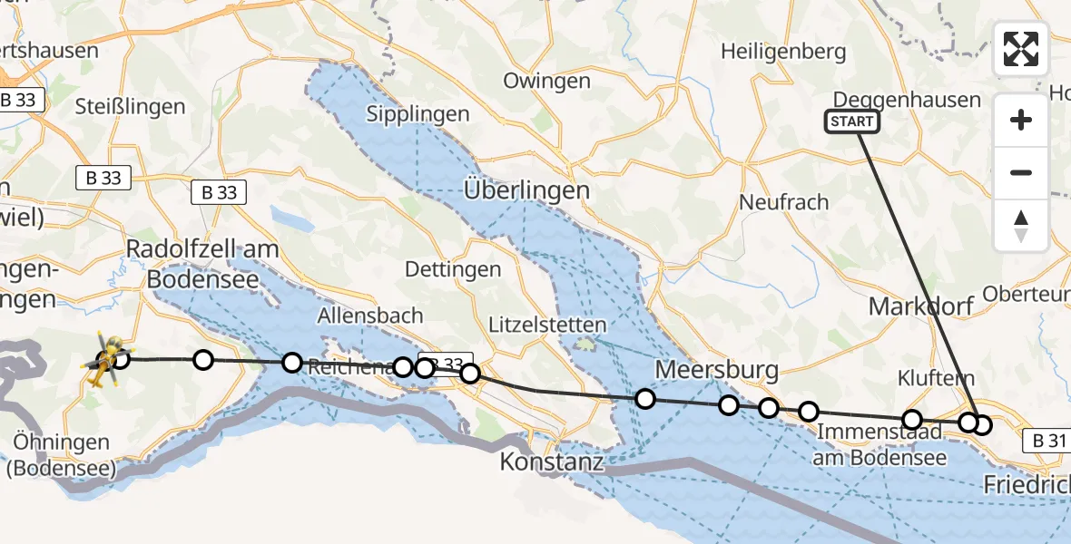 Flugroute Rettungshubschrauber Deggenhausertal - Öhningen, 18 Juni 2026, 12:20