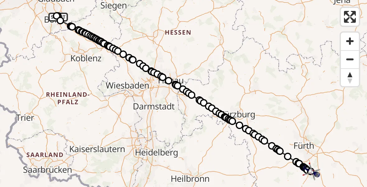 Flugroute Polizeihubschrauber Bonn-Hangelar Flugplatz - Flugplatz Roth, 18 Juni 2026, 12:29