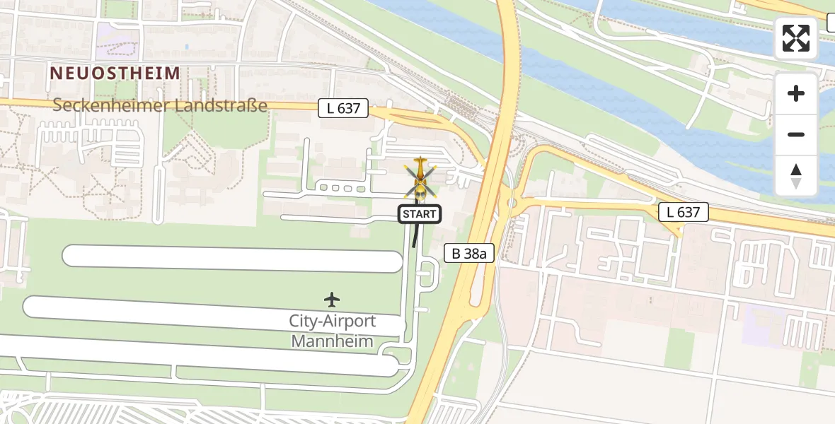 Flugroute Rettungshubschrauber Mannheim-City Flughafen - Mannheim-City Flughafen, 18 Juni 2026, 12:39