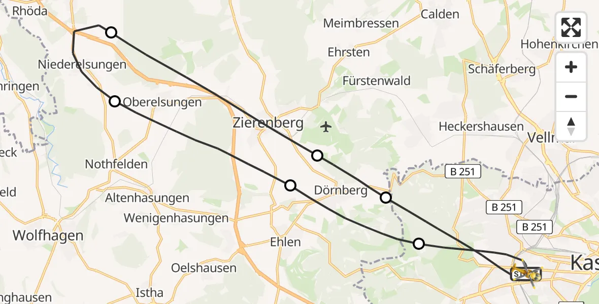Flugroute Rettungshubschrauber Kassel - Kassel, 18 Juni 2026, 12:40