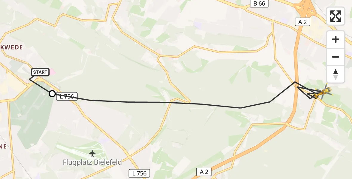 Flugroute Rettungshubschrauber Luftrettungszentrum Bielefeld - Bielefeld, 18 Juni 2026, 12:40