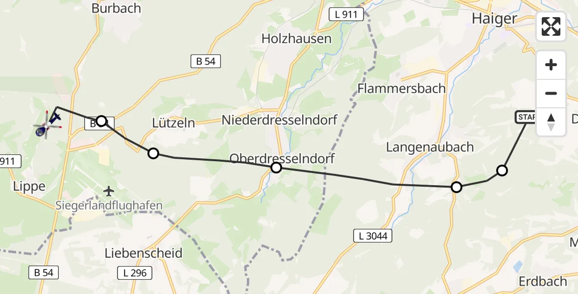 Flugroute Polizeihubschrauber Dillenburg - Burbach, 18 Juni 2026, 12:44