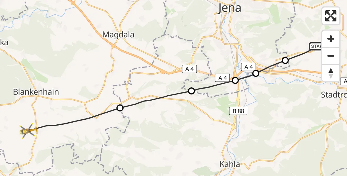 Flugroute Rettungshubschrauber Schlöben - Blankenhain, 18 Juni 2026, 12:45