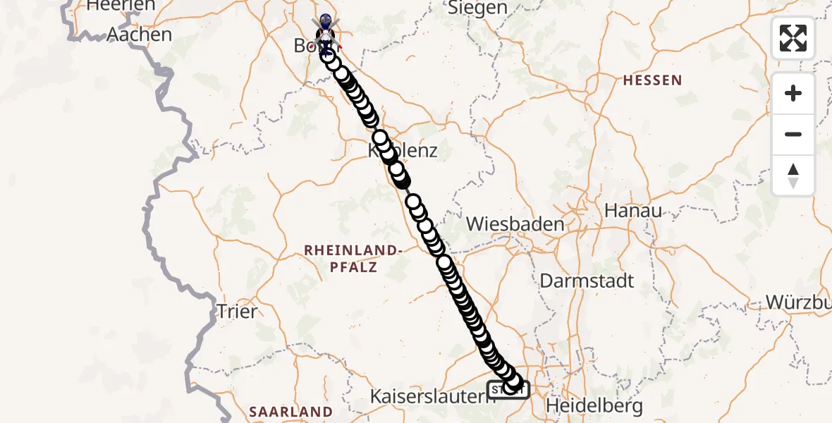 Flugroute Polizeihubschrauber Bad Dürkheim Flugplatz - Sankt Augustin, 18 Juni 2026, 12:50