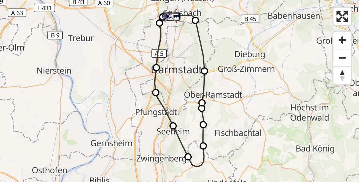 Flugroute Polizeihubschrauber Flughafen Frankfurt-Egelsbach - Flughafen Frankfurt-Egelsbach, 18 Juni 2026, 12:53