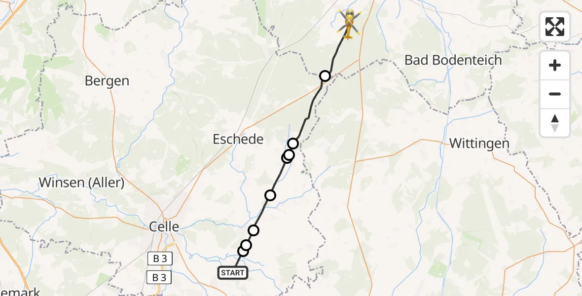 Flugroute Rettungshubschrauber Wienhausen - Suderburg, 18 Juni 2026, 12:54