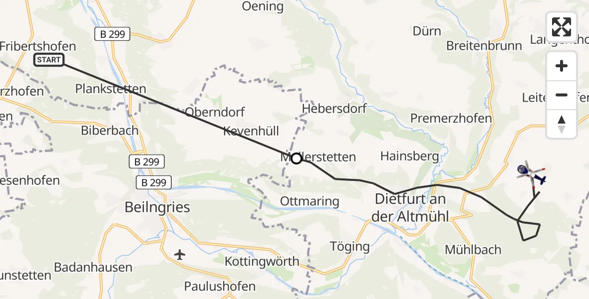 Flugroute Polizeihubschrauber Berching - Dietfurt a.d.Altmühl, 18 Juni 2026, 12:55