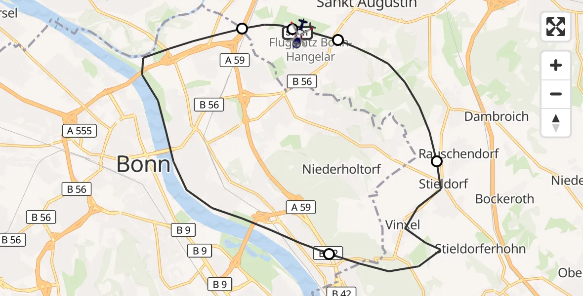 Flugroute Polizeihubschrauber Bonn-Hangelar Flugplatz - Bonn-Hangelar Flugplatz, 18 Juni 2026, 13:00