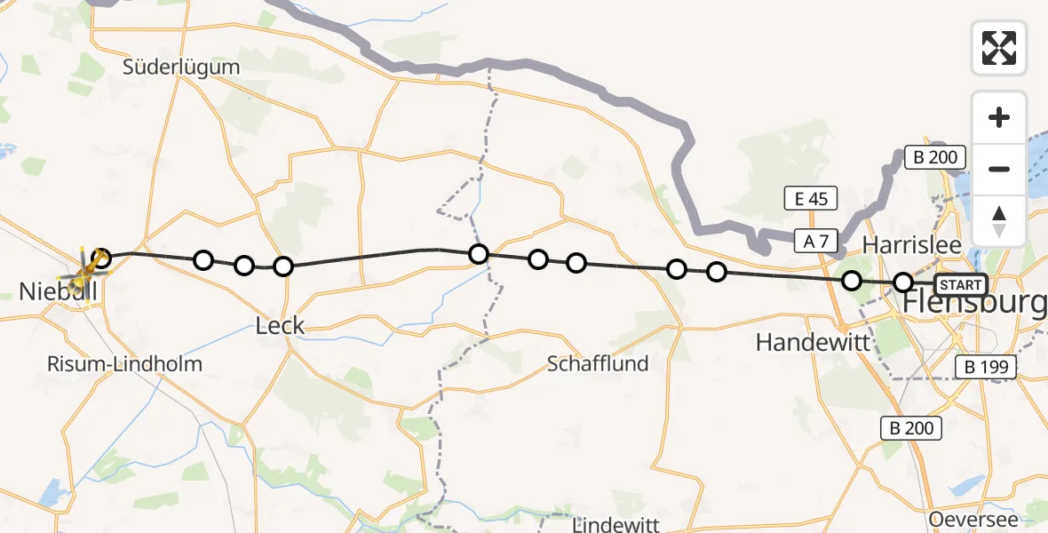 Flugroute Rettungshubschrauber Flensburg - Niebüll, 18 Juni 2026, 13:01