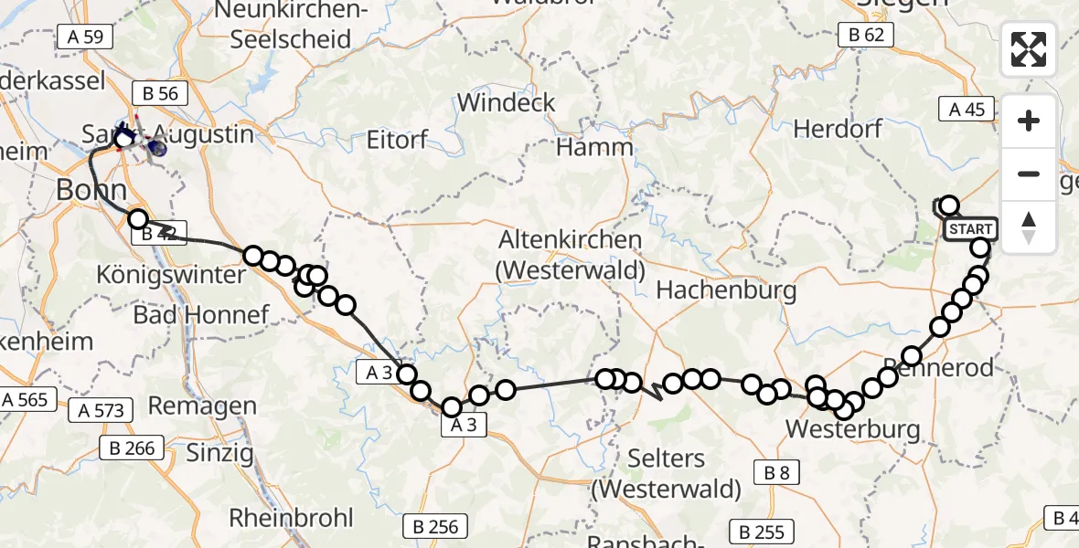 Flugroute Polizeihubschrauber Siegerland Flughafen - Bonn-Hangelar Flugplatz, 18 Juni 2026, 13:06