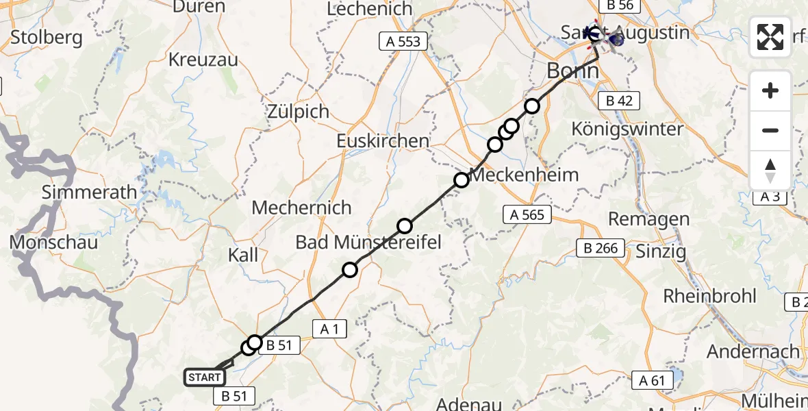 Flugroute Polizeihubschrauber Dahlem - Sankt Augustin, 18 Juni 2026, 13:15