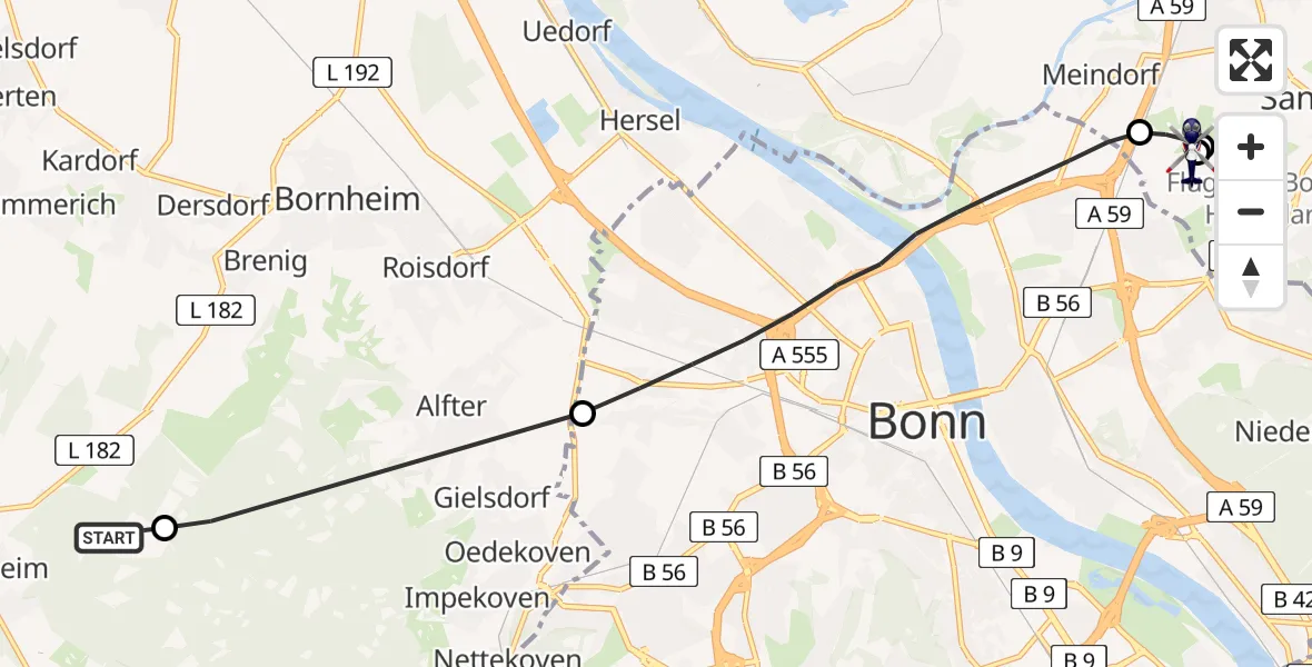 Flugroute Polizeihubschrauber Swisttal - Sankt Augustin, 18 Juni 2026, 13:21