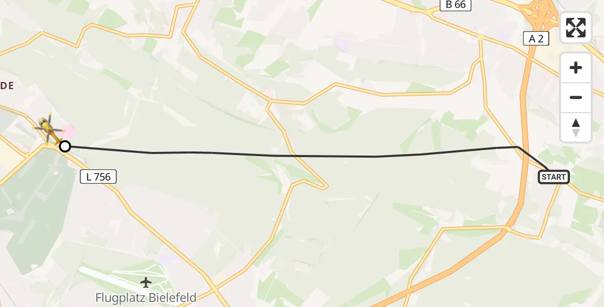 Flugroute Rettungshubschrauber Bielefeld - Luftrettungszentrum Bielefeld, 18 Juni 2026, 13:26