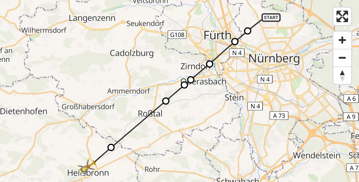 Flugroute Rettungshubschrauber Flughafen Nuremberg - Heilsbronn, 18 Juni 2026, 13:31