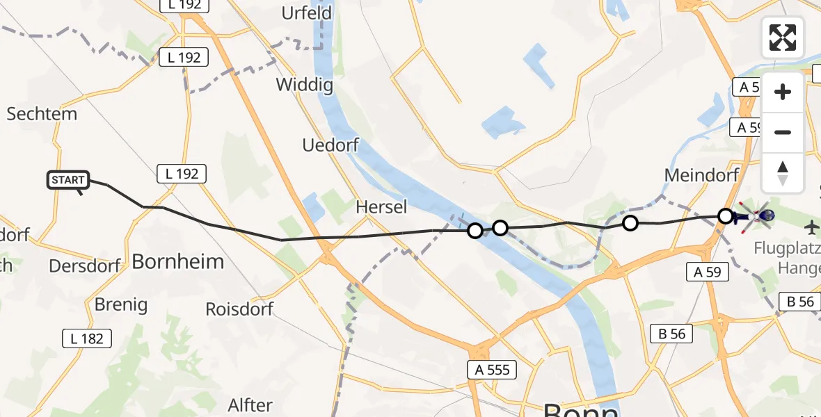 Flugroute Polizeihubschrauber Bornheim - Sankt Augustin, 18 Juni 2026, 13:33