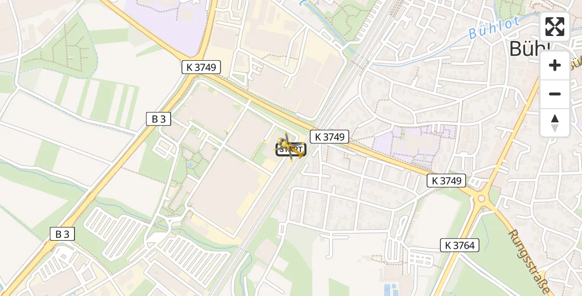 Flugroute Rettungshubschrauber Bühl - Bühl, 18 Juni 2026, 13:34