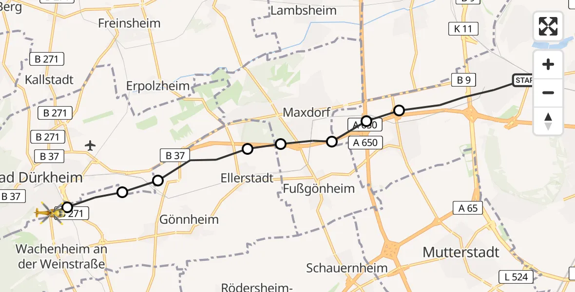 Flugroute Rettungshubschrauber Ludwigshafen am Rhein - Bad Dürkheim, 18 Juni 2026, 13:42