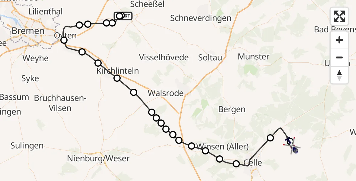 Flugroute Polizeihubschrauber Rotenburg (Wümme) Flugplatz - Eldingen, 18 Juni 2026, 13:44