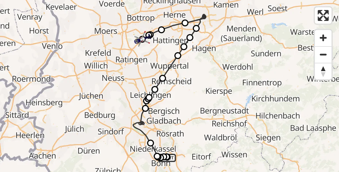 Flugroute Polizeihubschrauber Sankt Augustin - Essen, 18 Juni 2026, 14:03