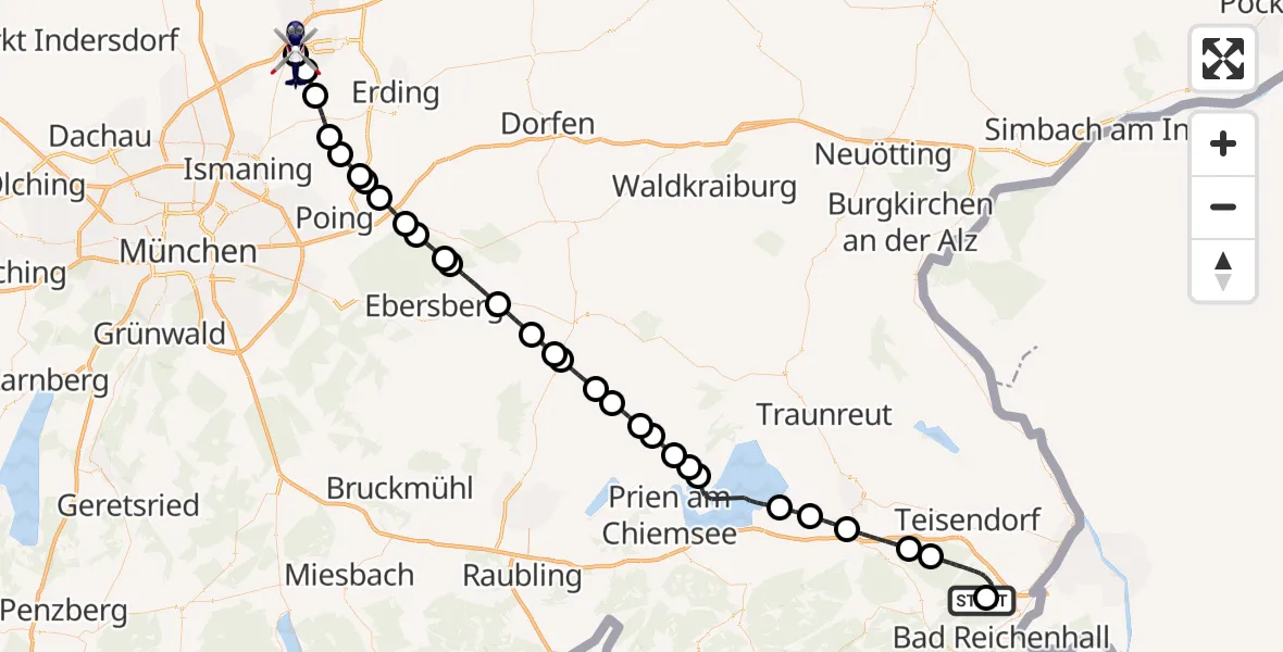 Flugroute Polizeihubschrauber Piding - München Flughafen, 18 Juni 2026, 14:04