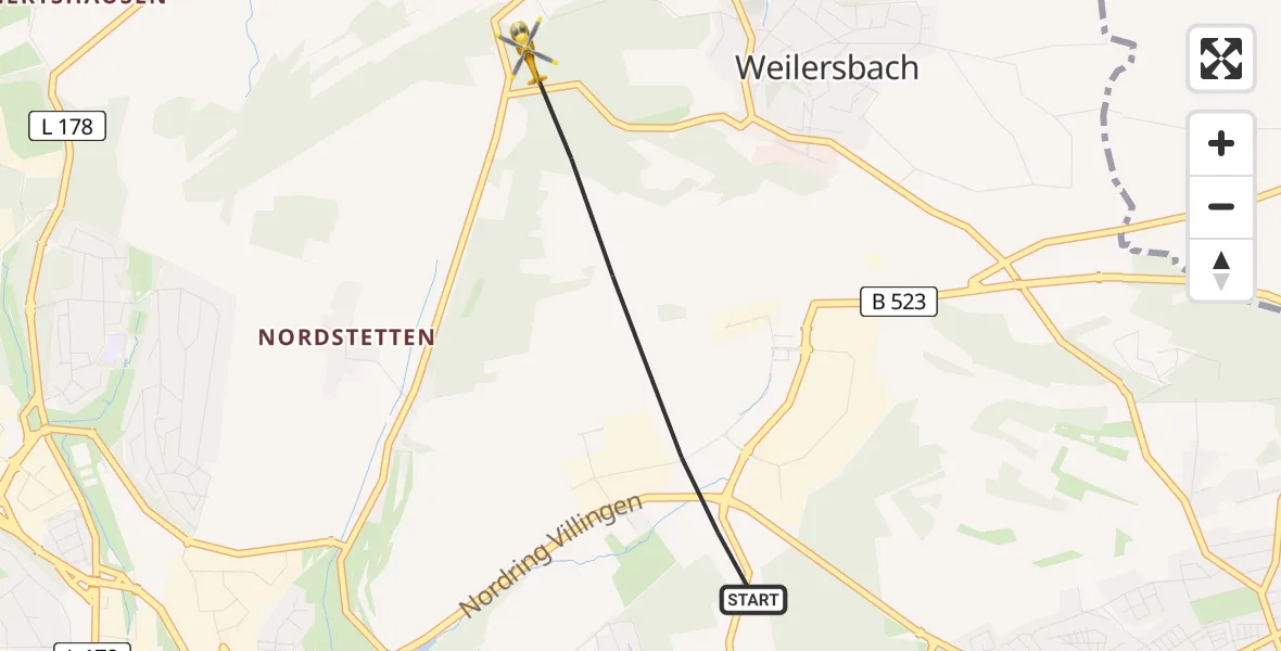 Flugroute Ambulanzhubschrauber Villingen-Schwenningen - Villingen-Schwenningen, 18 Juni 2026, 14:08