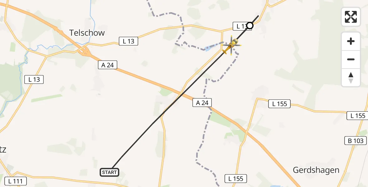 Flugroute Rettungshubschrauber Triglitz - Marienfließ, 18 Juni 2026, 14:14