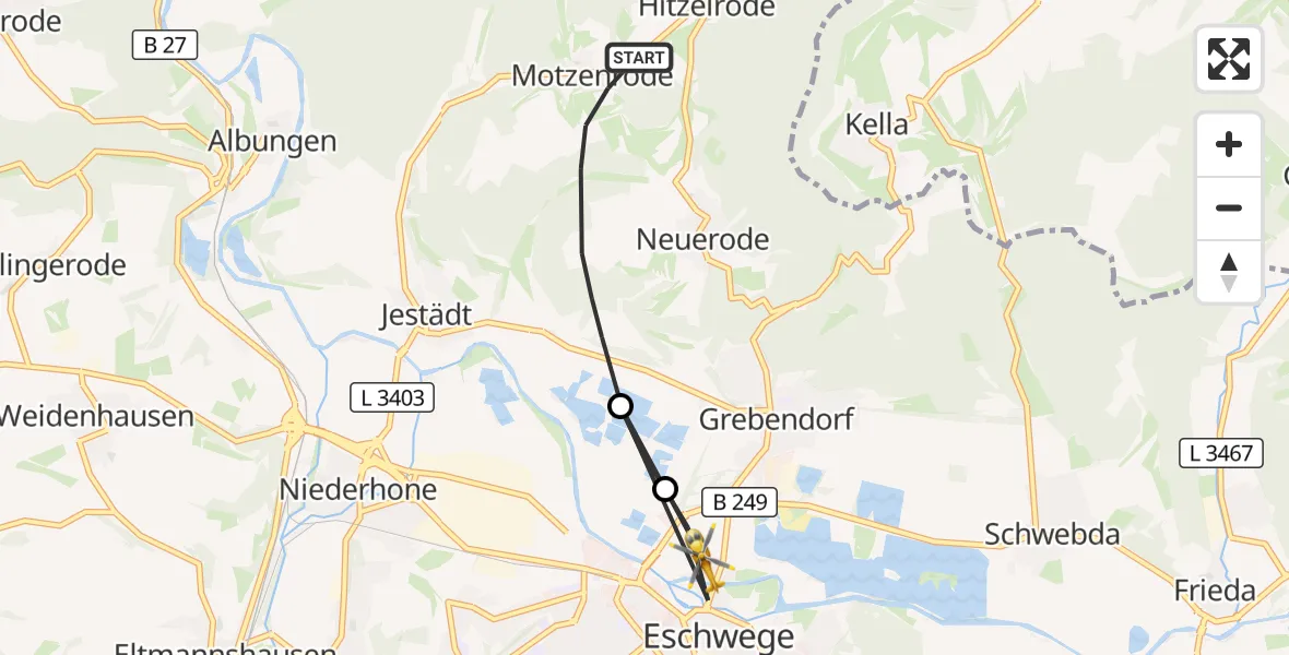 Flugroute Rettungshubschrauber Meinhard - Eschwege, 18 Juni 2026, 14:14