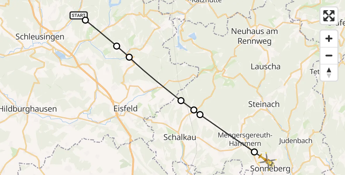 Flugroute Rettungshubschrauber Schleusingen - Sonneberg, 18 Juni 2026, 14:21