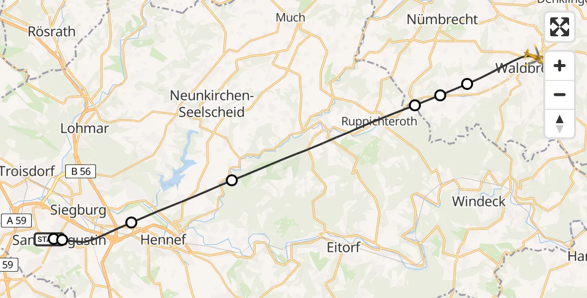 Flugroute Rettungshubschrauber Asklepios Children's Clinic Sankt Augustin - Waldbröl, 18 Juni 2026, 14:28