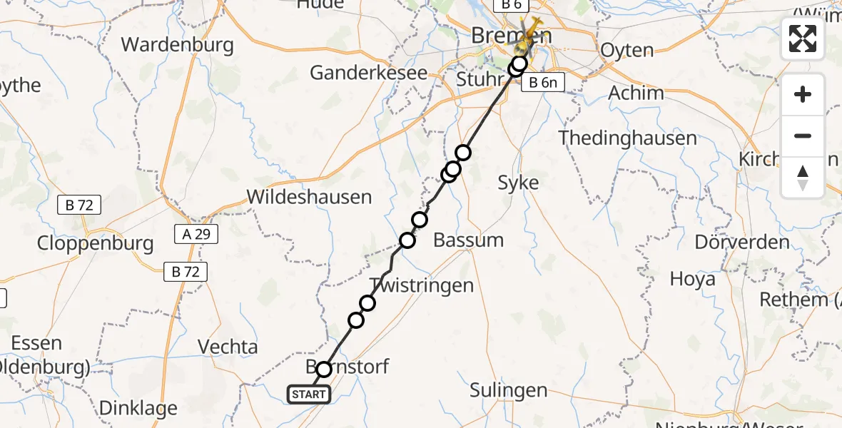 Flugroute Rettungshubschrauber Drebber - Bremen, 18 Juni 2026, 14:31