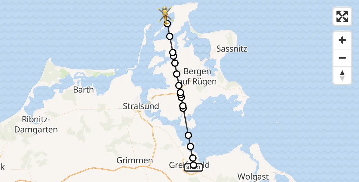 Flugroute Rettungshubschrauber Greifswald Hospital - Dranske, 18 Juni 2026, 14:37