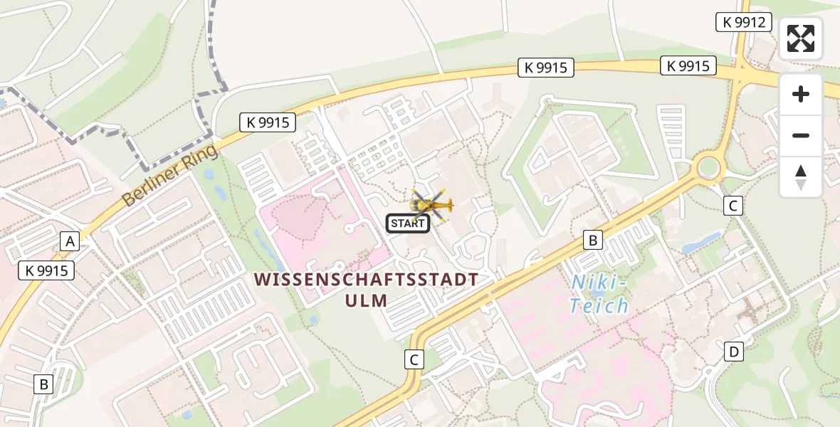 Flugroute Rettungshubschrauber Ulm Military Hospital Emergency - Ulm Military Hospital Emergency, 18 Juni 2026, 15:02