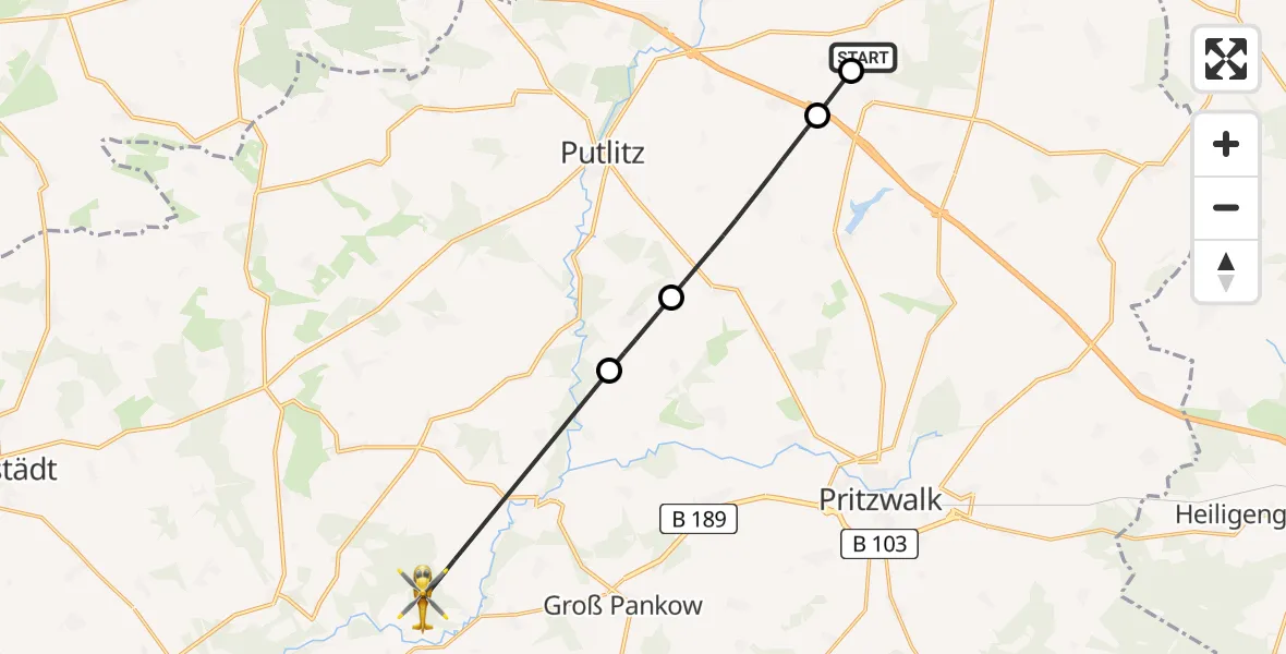 Flugroute Rettungshubschrauber Marienfließ - Groß Pankow (Prignitz), 18 Juni 2026, 15:02