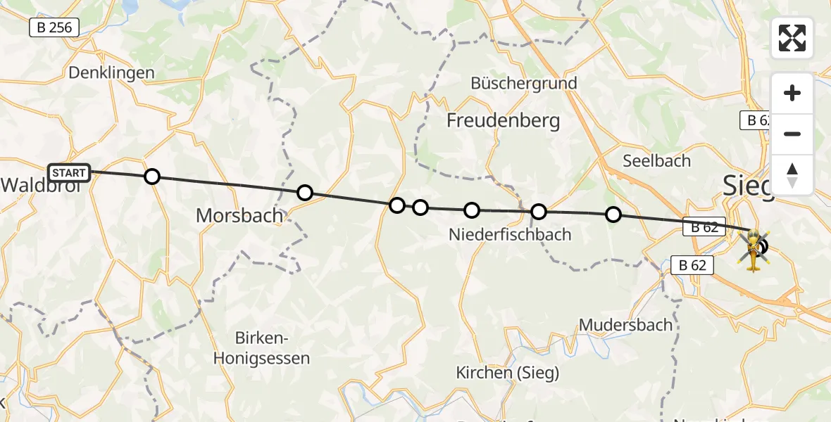 Flugroute Rettungshubschrauber Waldbröl - Evangelisches Jung-Stilling Hospital, 18 Juni 2026, 15:08