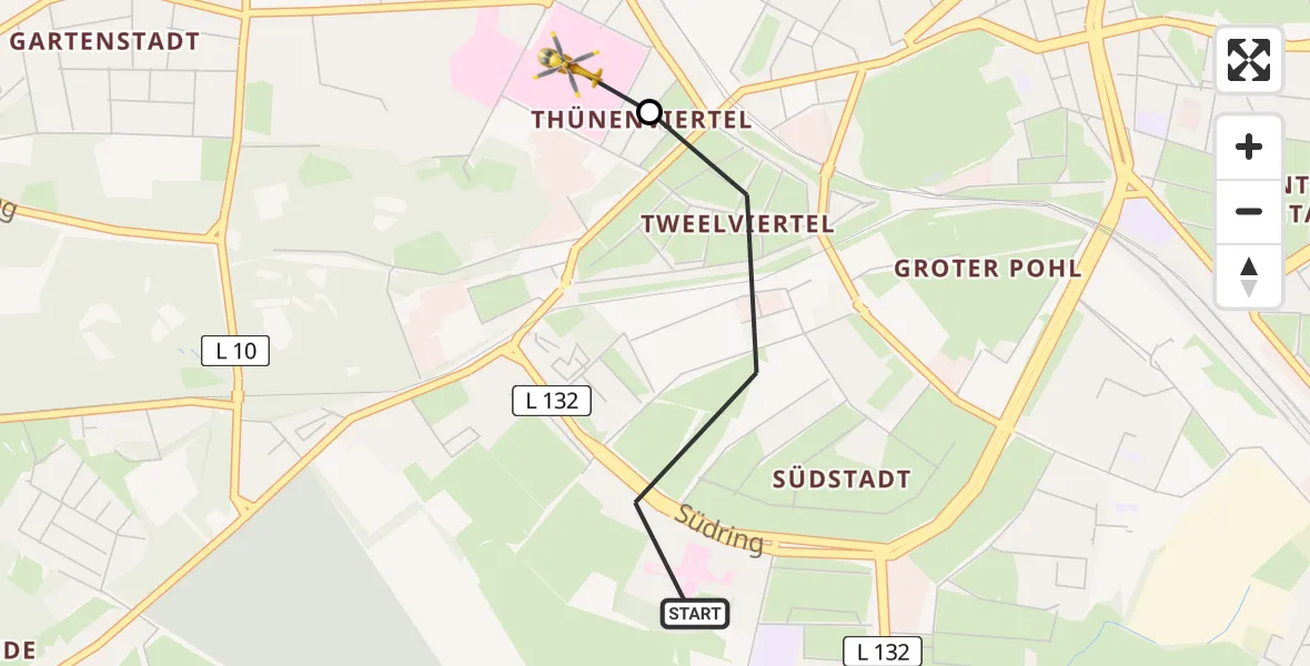 Flugroute Rettungshubschrauber Rostock - Rostock University Hubschrauberlandeplatz, 18 Juni 2026, 15:09