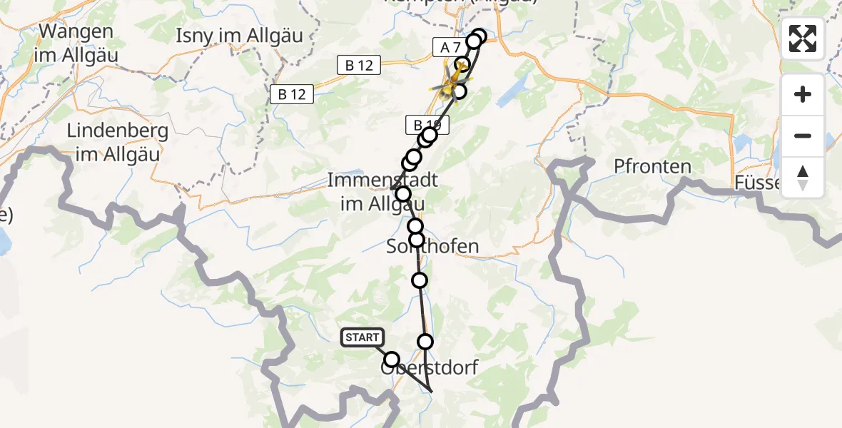 Flugroute Rettungshubschrauber Obermaiselstein - Waltenhofen, 18 Juni 2026, 15:10