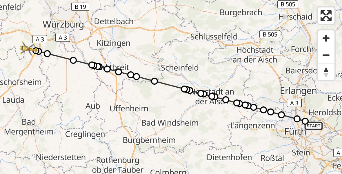 Flugroute Rettungshubschrauber Flughafen Nuremberg - Großrinderfeld, 18 Juni 2026, 15:26