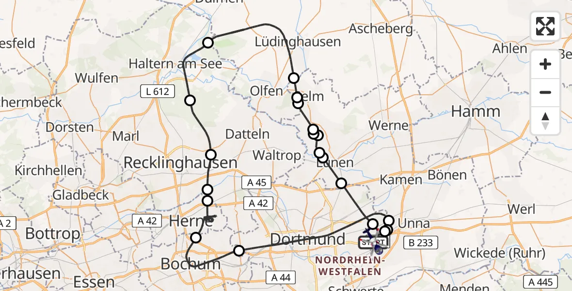 Flugroute Polizeihubschrauber Dortmund Flughafen - Dortmund Flughafen, 18 Juni 2026, 15:30