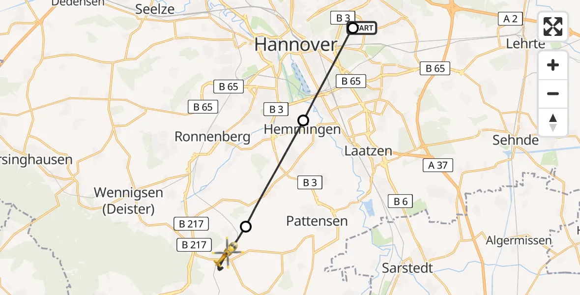 Flugroute Rettungshubschrauber Hannover Luftrettung Hubschrauberlandeplatz (Christoph 4) - Springe, 18 Juni 2026, 15:31