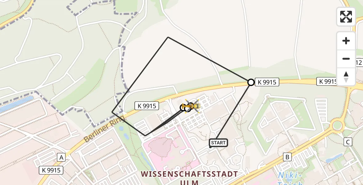 Flugroute Rettungshubschrauber Ulm Military Hospital Emergency - Ulm Military Hospital Emergency, 18 Juni 2026, 15:36