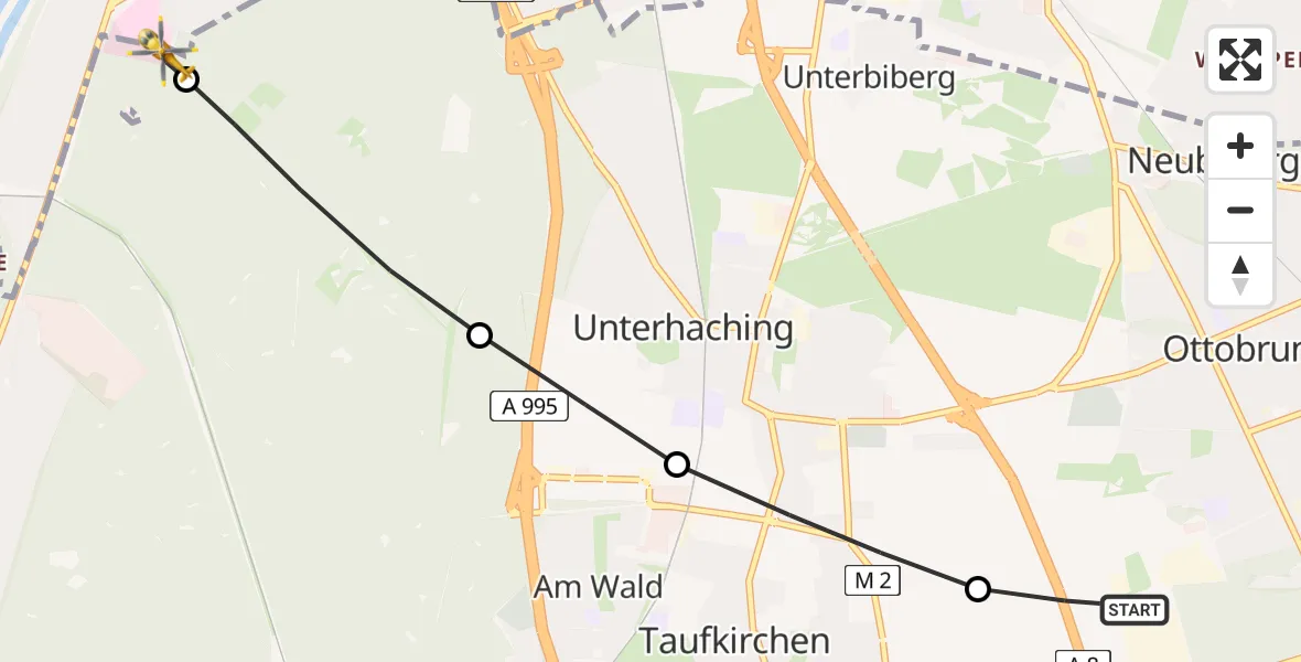 Flugroute Rettungshubschrauber Ottobrunn Hubschrauberlandeplatz - ADAC Air Rescue Center Hubschrauberlandeplatz (Christoph 1), 18 Juni 2026, 15:41