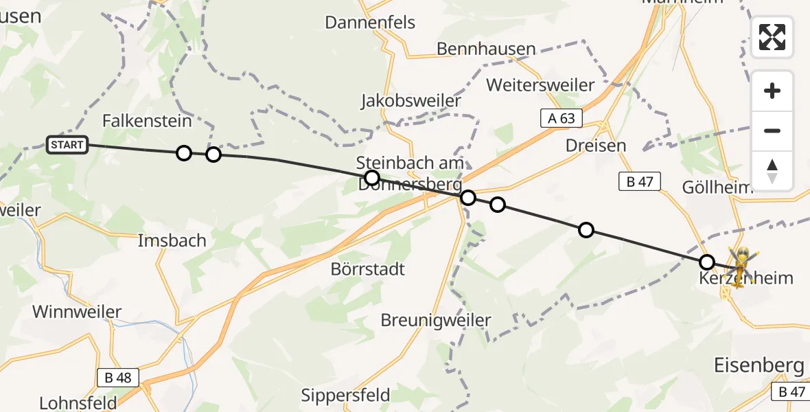 Flugroute Rettungshubschrauber Falkenstein - Kerzenheim, 18 Juni 2026, 15:44
