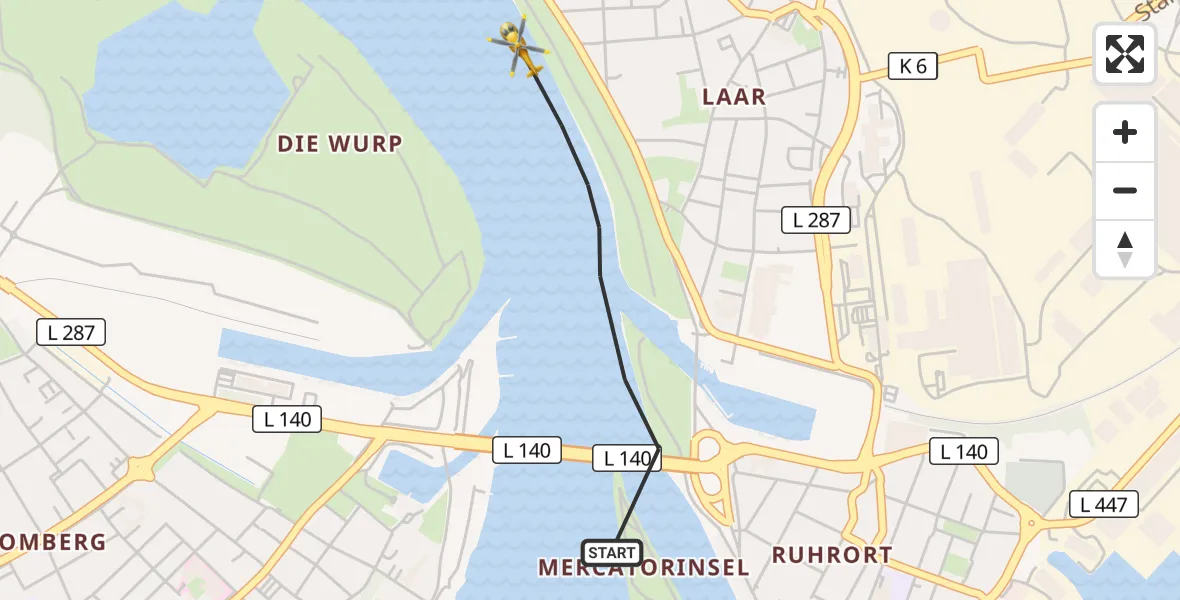 Flugroute Rettungshubschrauber Duisburg - Duisburg, 18 Juni 2026, 15:45