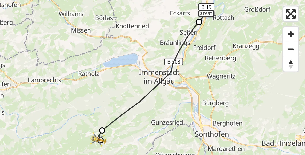 Flugroute Rettungshubschrauber Waltenhofen - Blaichach, 18 Juni 2026, 15:46