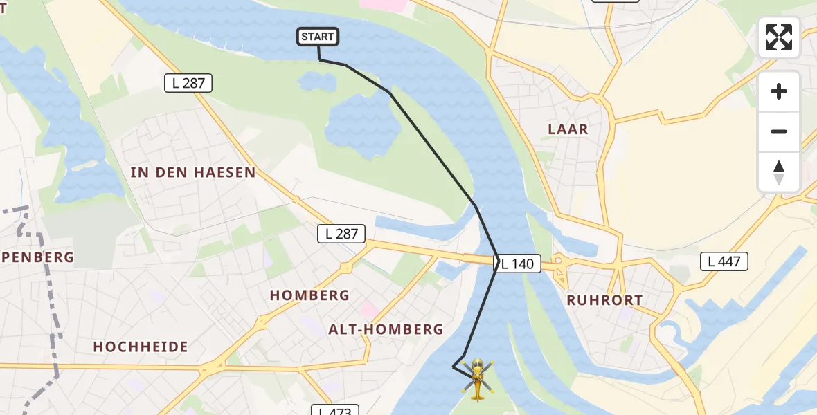 Flugroute Rettungshubschrauber Duisburg - Duisburg, 18 Juni 2026, 15:49
