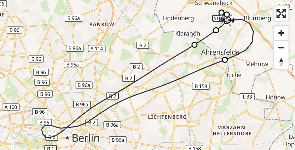 Flugroute Polizeihubschrauber Ahrensfelde Hubschrauberlandeplatz - Ahrensfelde Hubschrauberlandeplatz, 18 Juni 2026, 15:51