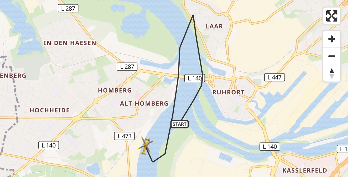 Flugroute Rettungshubschrauber Duisburg - Duisburg, 18 Juni 2026, 15:52