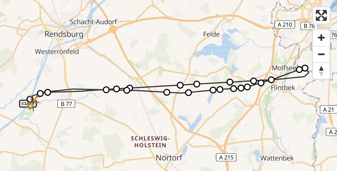 Flugroute Ambulanzhubschrauber Hörsten - Schülp b.Rendsburg, 18 Juni 2026, 15:56