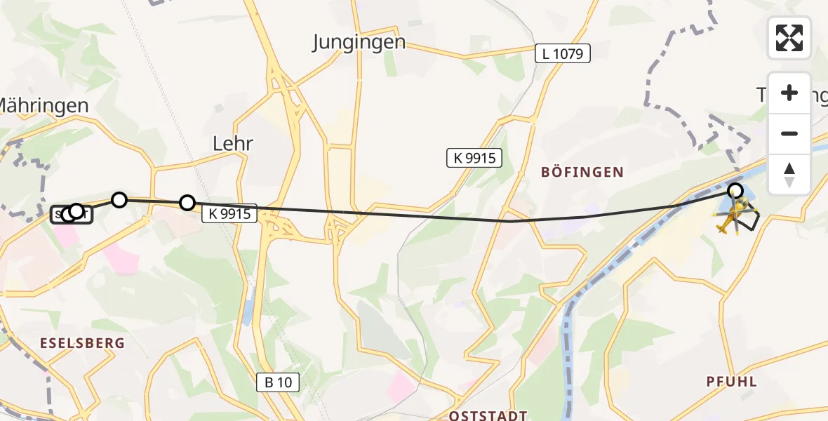 Flugroute Rettungshubschrauber Ulm Military Hospital Emergency - Neu-Ulm, 18 Juni 2026, 15:58